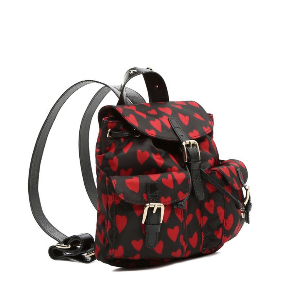 RED Valentino Black Leather Mini Backpack with Red Heart Print - Picture 4 of 14